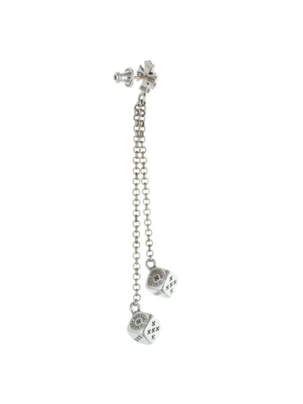 Chrome Hearts Chain Drop Dice 2 Silver Earrings